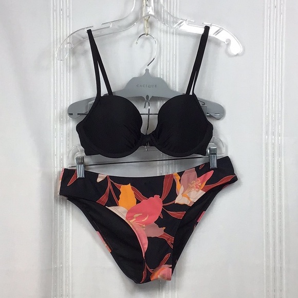 🏖️ Aerie Swim Classic Black Adjustable Bra Straps Bikini Top Sz. 32D - Picture 9 of 9